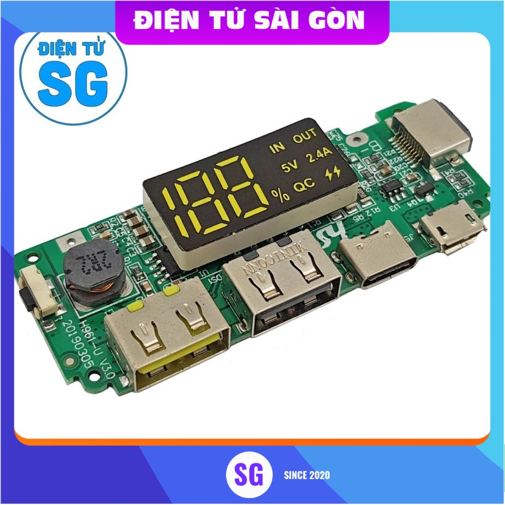 Mạch sạc dự phòng 2 cổng USB, Iphone, Micro USB và Type-C 5V 2.4A