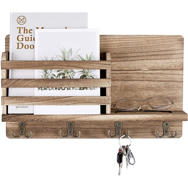 Giá Đỡ Gắn Tường Bằng Gỗ Kèm 4 Móc Treo Chìa Khóa Tiện Dụng Trang Trí Nhà Cửa