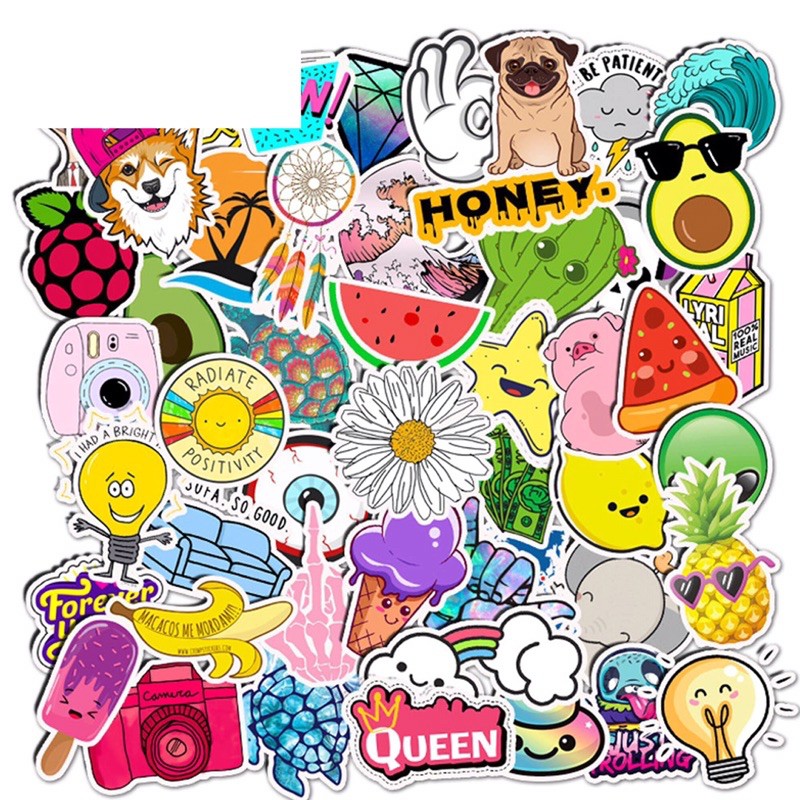 combo 30-60 sticker hoa quả trái cây decal bóc dán/ hình dán đồ ăn trái cây quả hoa