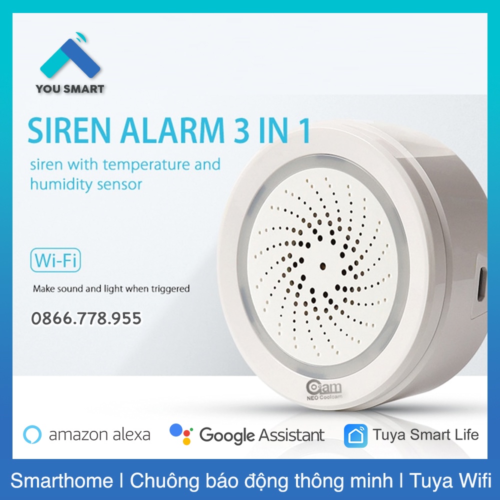 Loa báo động Wifi/Zigbee tích hợp Cảm biến nhiệt độ, độ ẩm Tuya 3in1