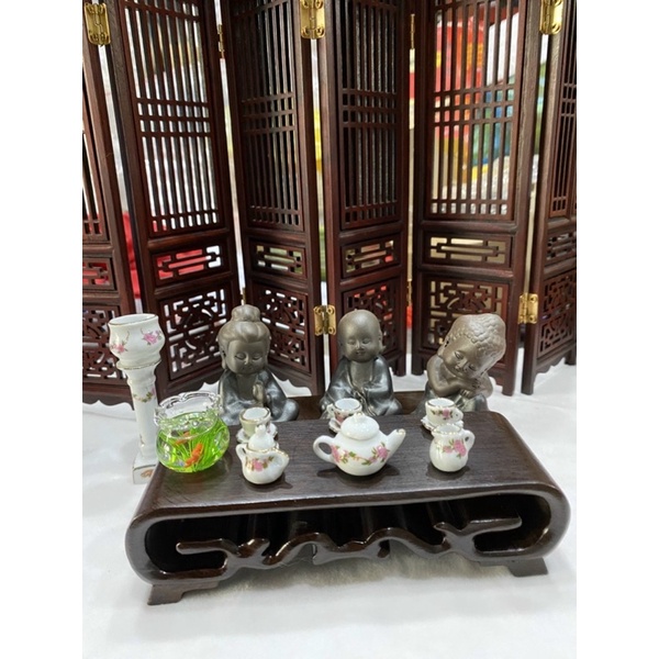 Bộ ấm trà tí hon bằng gốm sứ 11 món để trang trí