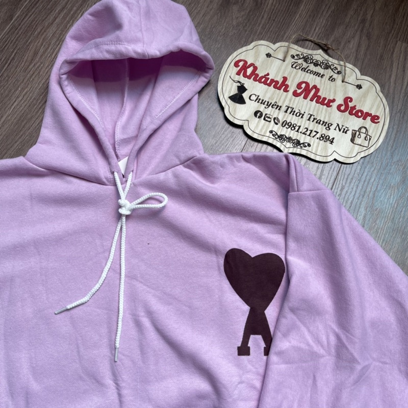 Áo nỉ mũ hoodie màu tím pastel ngọt ngào form rộng, nỉ tím hình trái tim. | BigBuy360 - bigbuy360.vn