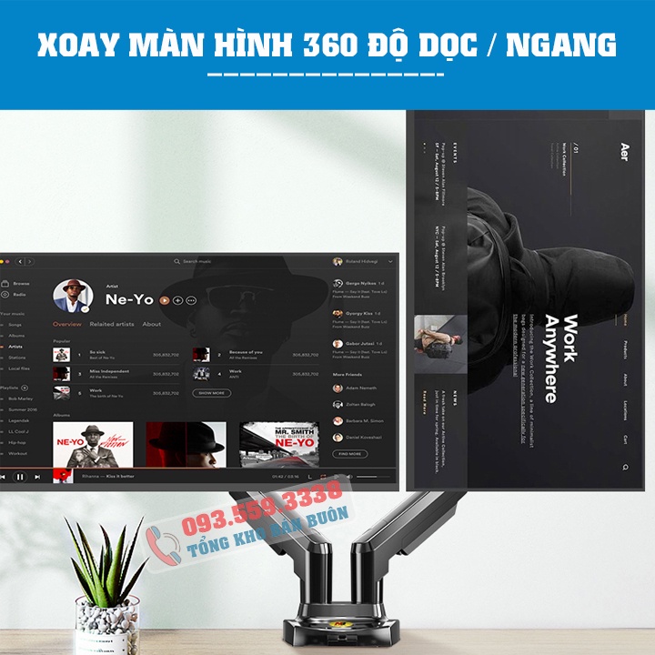 Giá treo / giá đỡ hai màn hình North Bayou NB F160 17– 27 inch - Kẹp Thành Bàn Xoay 360 Độ [ Rẻ Hơn NB H180 ]