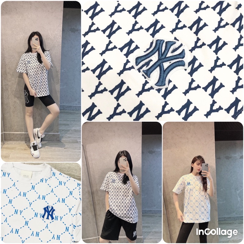 Áo thun Mono gram Ny MLB tay ngắn cổ tròn xuất sịn