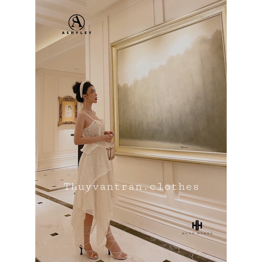 SET ÁO HAI DÂY REN NỔI KHUY NGỰC CHÂN VÁY PHỐI TƠ ASHYLEY HOT HIT
