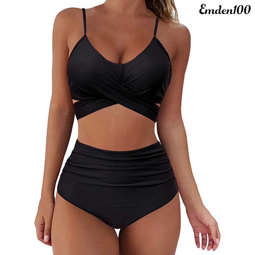 Bộ Đồ Bơi Hai Mảnh Màu Sắc Trơn Lưng Cao Phối Dây Gợi Cảm Cho Nữ