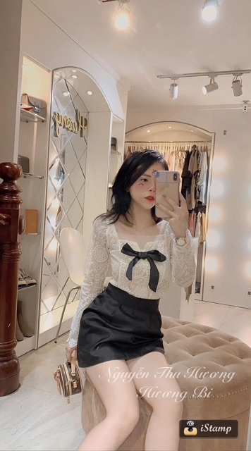 Áo ren dài tay đính nơ sang chảnh