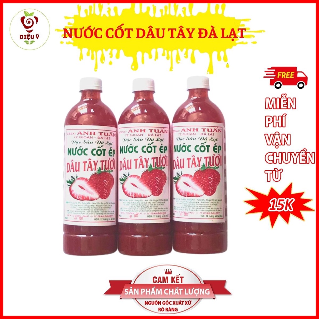 Nước cốt dâu tây 1000ml, nước cốt dâu tây Đà Lạt, nước cốt ép dâu tây nguyên chất giá xưởng gốc Đà Lạt 100% 500ml-1000ml