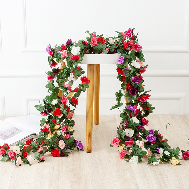 Dây Hoa Hồng Giả Bằng Lụa 250CM Trang Trí Tường Đám Cưới / Trong Nhà