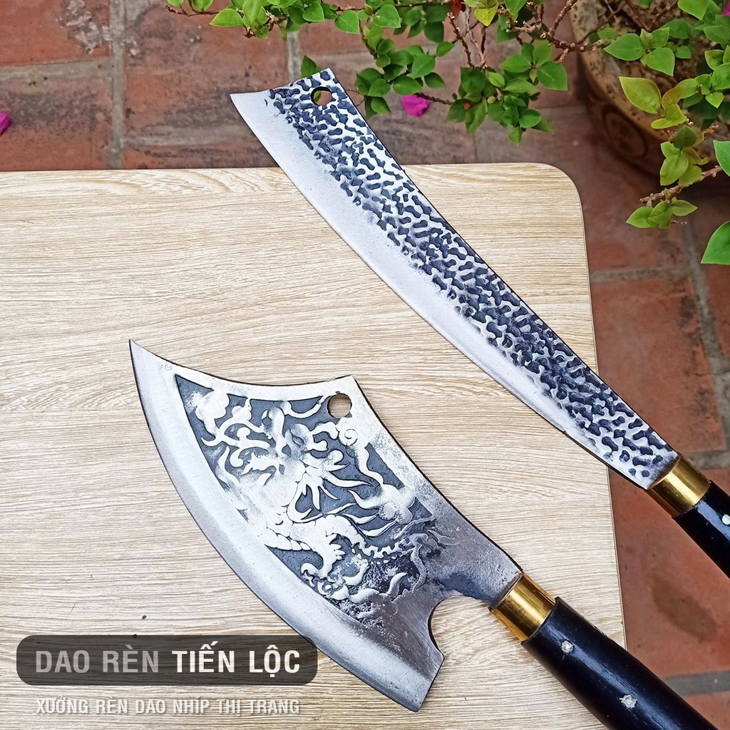 Combo 2 Dao Chặt Thép Nhíp Ô Tô Cao Cấp - Dập Vân 2 Mặt