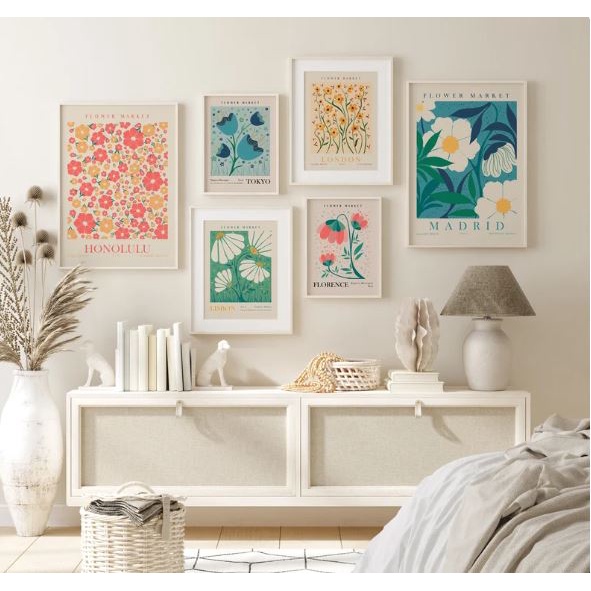 Set 9 mẫu tranh hoa lá treo tường canvas đã có khung H18