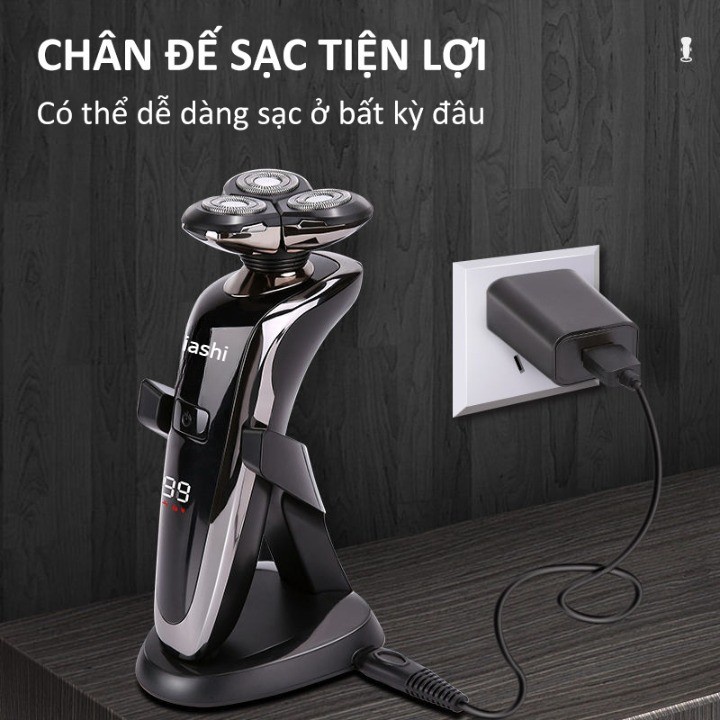Máy cạo râu mini  JIASHI  đa năng 3 lưỡi kép, màn hình LED hiển thị pin, sạc nhanh 2 giờ chống thấm nước - MCR01