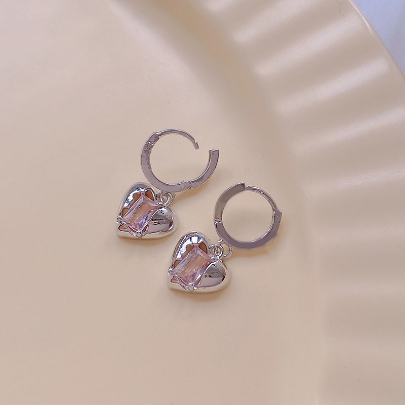 Khuyên Tai Đính Đá Zircon Hình Trái Tim Hồng Thiết Kế Thời Trang Mùa Hè Mới 2022