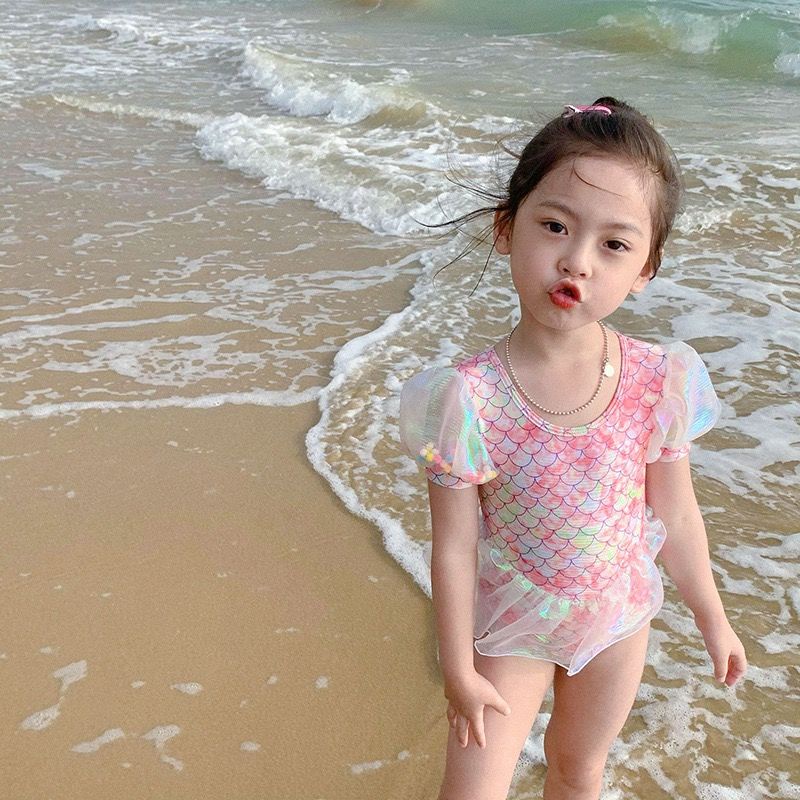 Bộ Đồ Bơi Bikini 2 Màu Kiểu Nàng Tiên Cá Cho Bé Gái