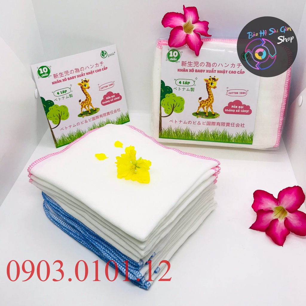 Khăn sữa baby xuất Nhật, Khăn xô đa năng cao cấp 100% cotton tự nhiên dày 4 Lớp mềm mịn không xù lông (set 10 cái)