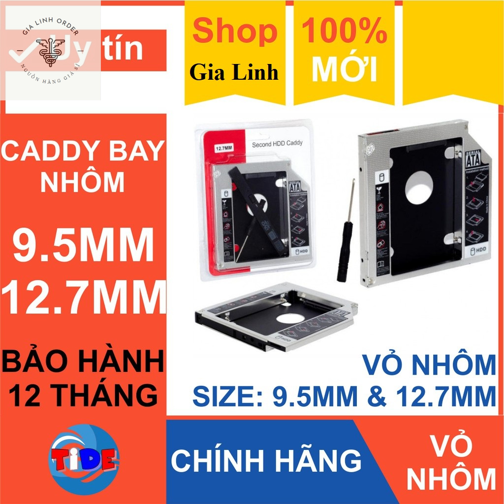 Caddy Bay vỏ nhôm cho SSD và HDD 2,5” - Size: 9.5mm và 12.7mm – Khay ổ cứng thay thế ổ DVD