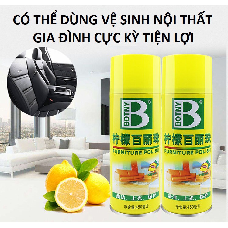 Chai xịt bọt vệ sinh nội thất đa năng làm sạch đồ da, ghế xe hơi, ô tô, xe tải, xe khách, Botny B-1126 dung tích 450ml