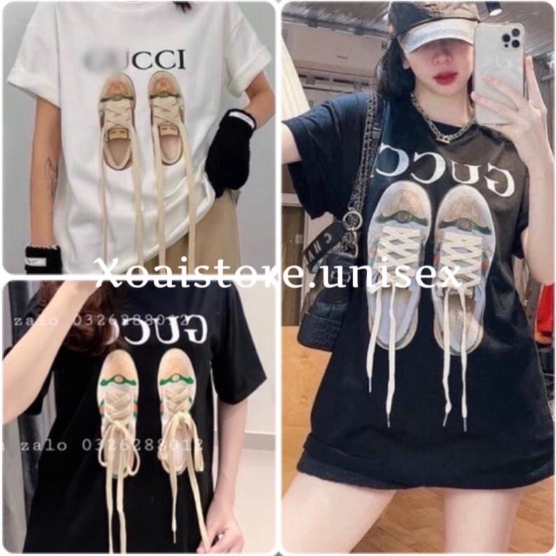 (có kèm ảnh thật) Áo Phông Giầy GUCCI Nam Nữ Cổ Tròn Form Rộng Áo Phông Unisex Basic Cotton Oversize Giá Rẻ ⚡