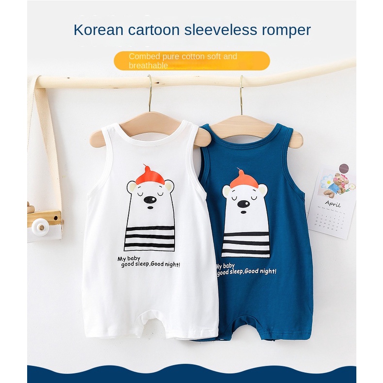 Bộ Áo Liền Quần Sát Nách Bằng Vải Cotton Cho Bé Trai &amp; Gái Sơ Sinh Từ 0-24 Tháng