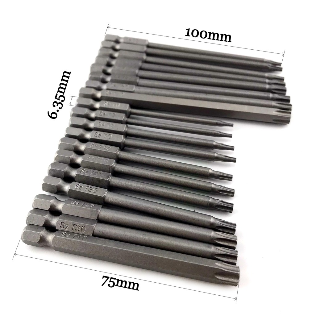 Bộ mũi vít hoa thị đầu lục giác 6.35mm 8pc 11pc đủ size dài 75mm 100mm