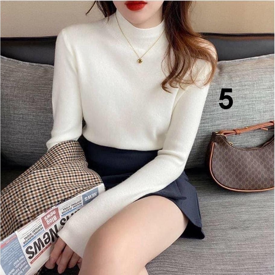 Áo Len Tăm Cổ Cao Quảng Châu 7 Màu [Feeship] Áo Len Mịn Trơn Màu Dài Tay Co Giãn Siêu Tốt Freesize | BigBuy360 - bigbuy360.vn