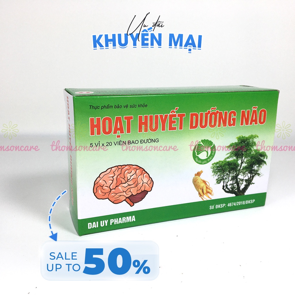 Combo 5 hộp Hoạt huyết dưỡng não, mỗi hộp 100 viên bao đường - hỗ trợ tăng cường tuần hoàn não, chính hãng Đại Uy