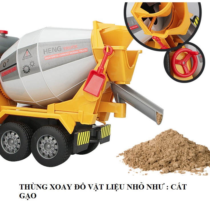 Xe chở bê tông cỡ lớn đồ chơi trẻ em màu vàng cam xoay xe thùng trộn đổ được vật liệu