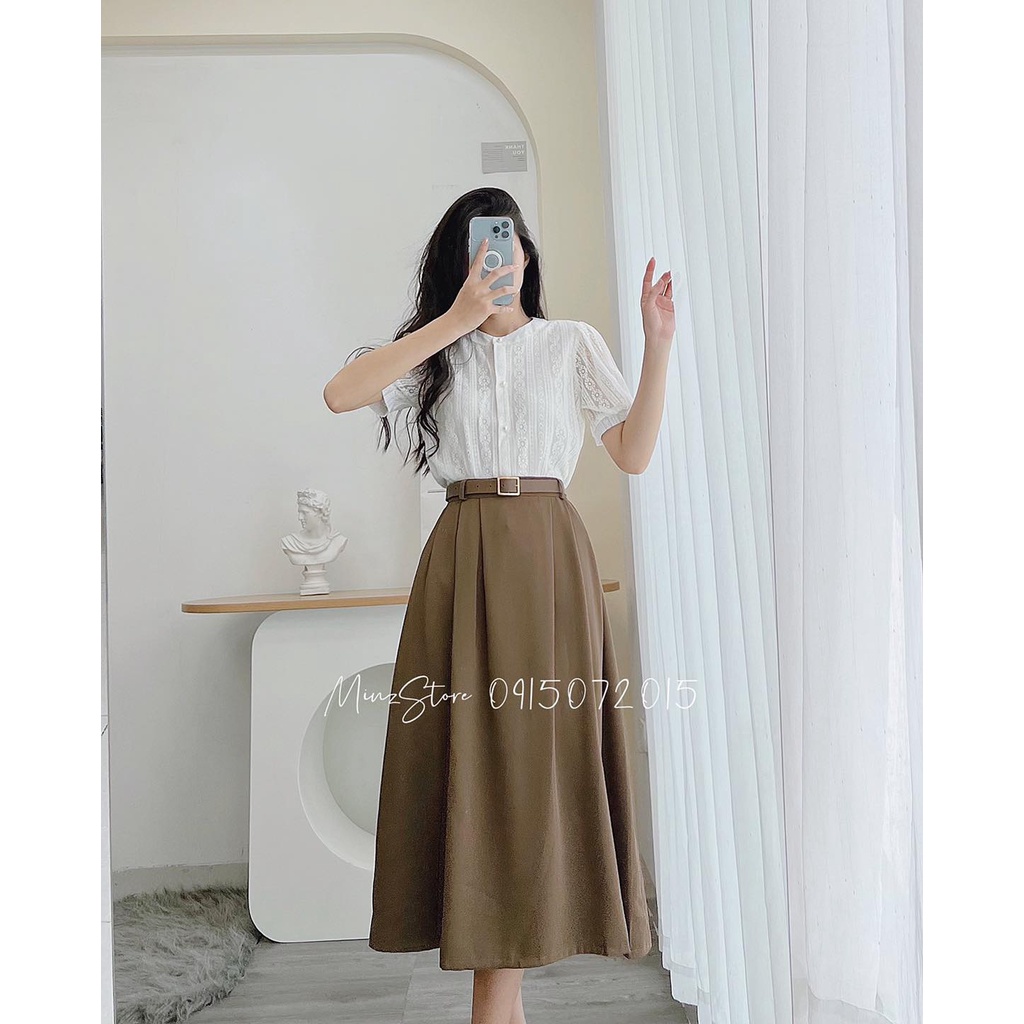 Áo Sơ Mi Công Sở Nữ Tay Cộc MINZ STORE Chất Liệu Ren, Thiết Kế Tay Bồng Phong Cách Hàn Quốc