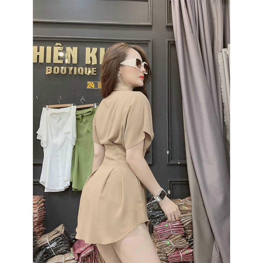 Set bộ kiểu sơ mi xếp ly eo nhiều màu sắc (Da, Đen, Đỏ, Trắng) siêu xinh tôn dáng cho nàng dạo phố dự tiệc thời trang nữ | BigBuy360 - bigbuy360.vn