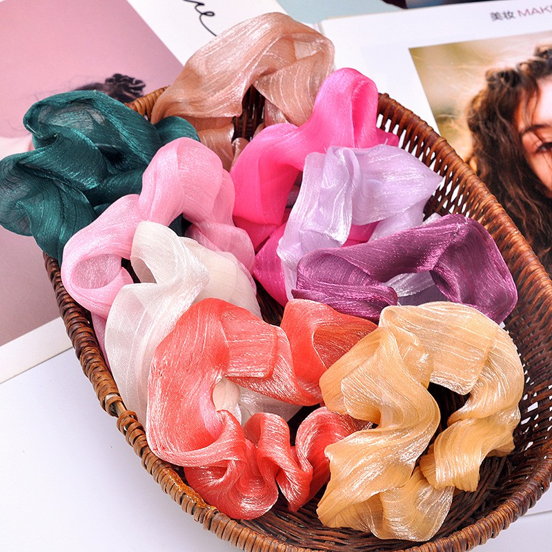 Chun scrunchies vải organza lấp lánh cực sang