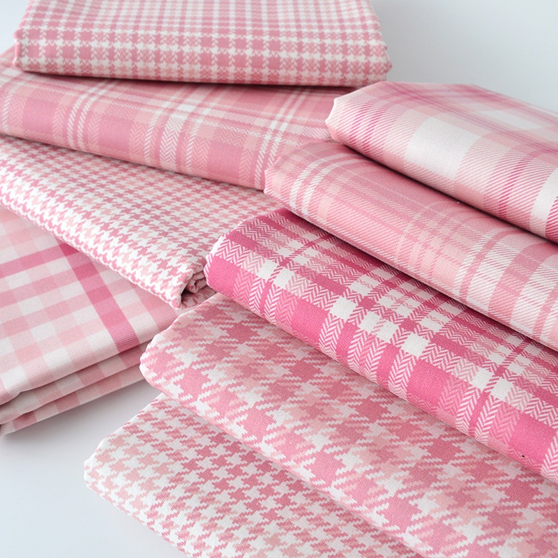 Tấm Vải Cotton 50x145cm Làm Thủ Công Họa Tiết Sọc Caro Hồng Trang Trí Giường Ngủ