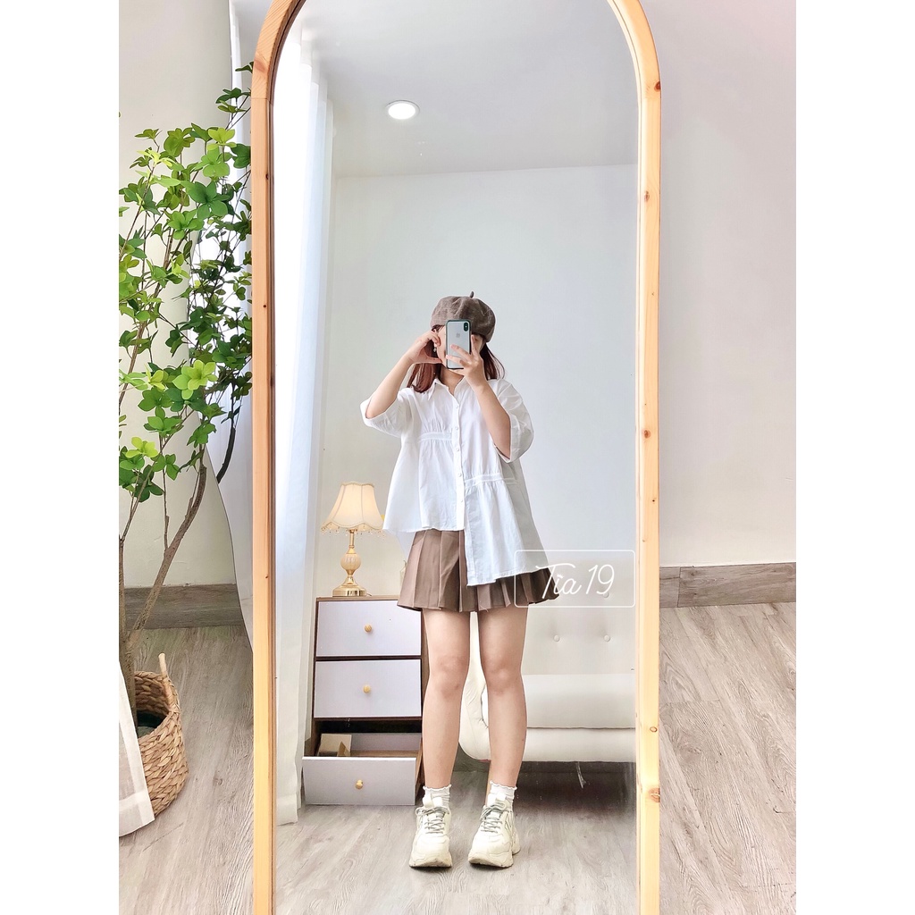 Áo somi vạt lệch ulzzang Tia19. Áo somi trắng vạt lệch