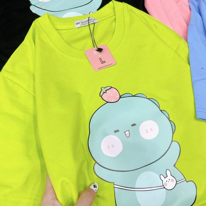 Áo thun cổ tròn khủng long cute unisex form rộng nam nữ