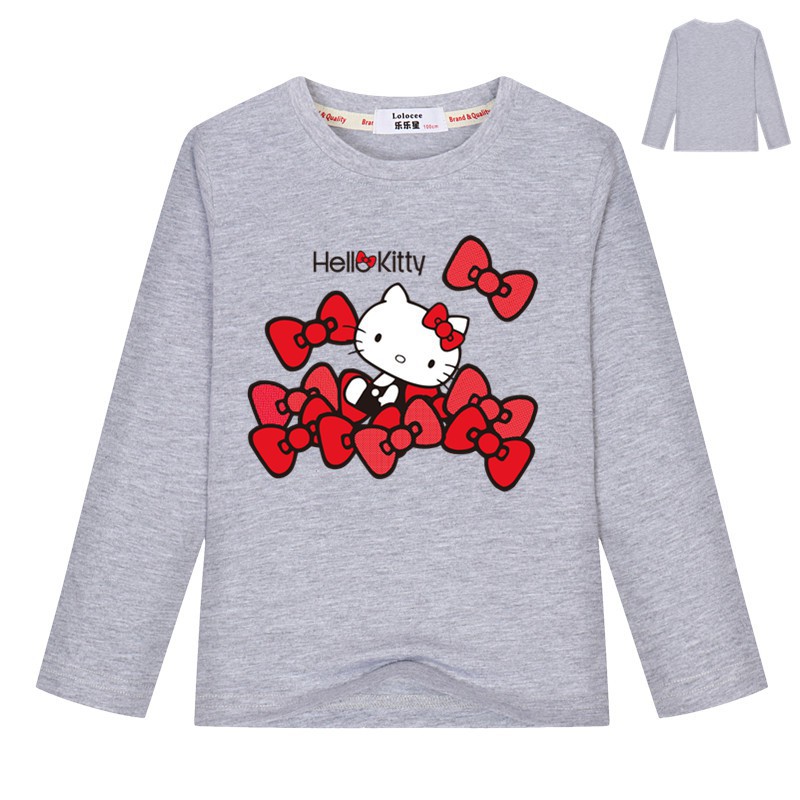 Áo thun cotton dài tay Hello Kitty in áo thun mùa xuân mùa xuân cơ bản cho trẻ em