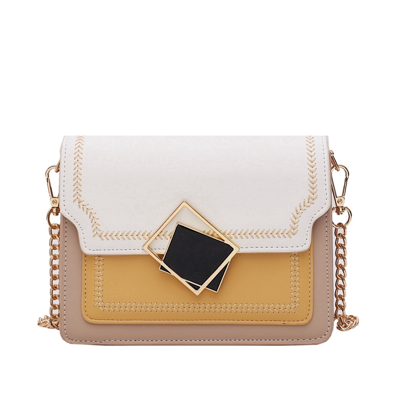 Túi Đeo Chéo Da PU Dáng Vuông Nhỏ Màu Tương Phản Phong Cách Phương Tây Dễ Phối Đồ Thời Trang Cho Nữ