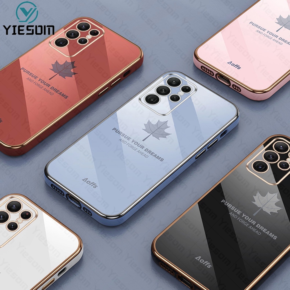Ốp Điện Thoại Khung Vuông Mềm Chống Sốc Họa Tiết Lá Phong Sang Trọng Cho Samsung Galaxy S22 S21 Ultra S21 FE S20FE S21 S20 Plus