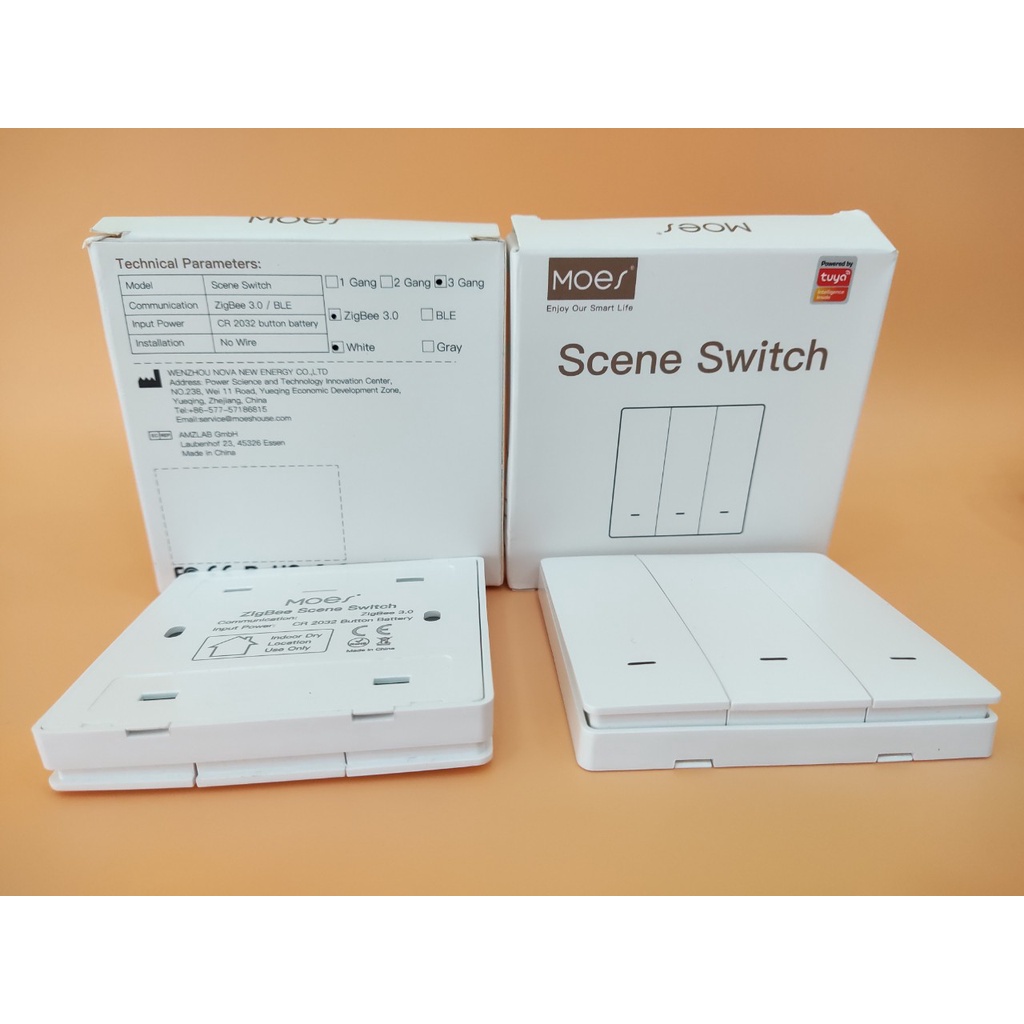 Công Tắc Zigbee TUYA 3 Nút Cơ Dán Tường - 9 Ngữ Cảnh hiệu Moes kèm theo pin CR2032