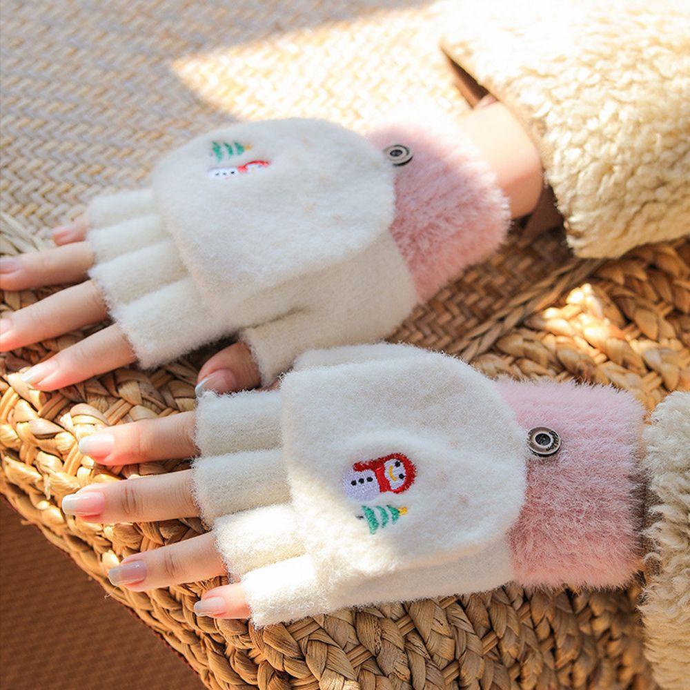 Găng Tay Nửa Ngón Bằng Vải Bông Màu Trơn Chống Gió Dễ Thương Dành Cho Nữ Sinh