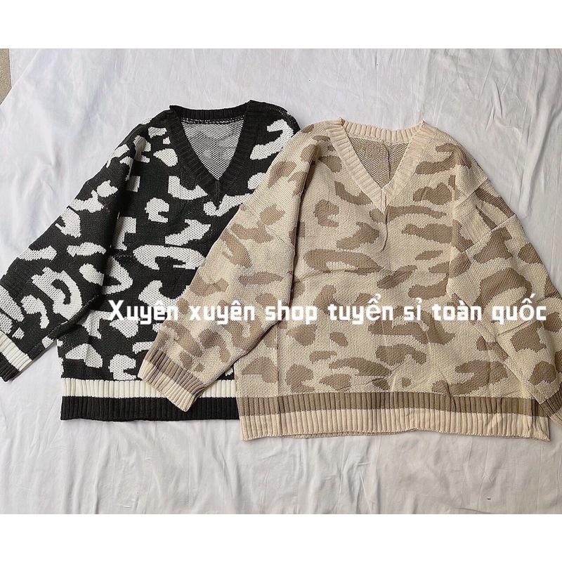 Áo len cổ V hoạ tiết ĐỐM oversize ( Ảnh thật )