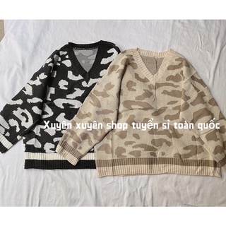 Áo len cổ V hoạ tiết ĐỐM oversize