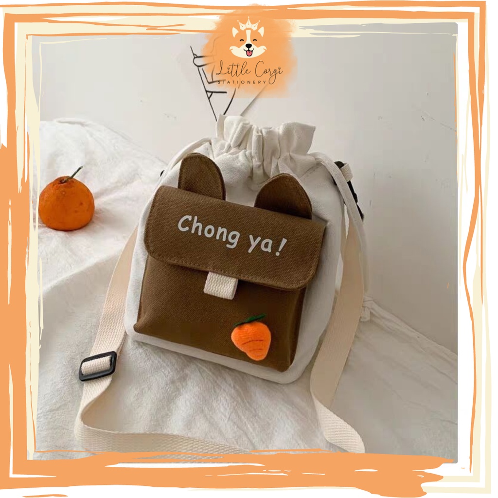 Túi tote Canvas Đeo Chéo tai mèo Phong Cách Hàn Quốc Xinh Xắn nhiều màu lựa chọn - Corgi Shop