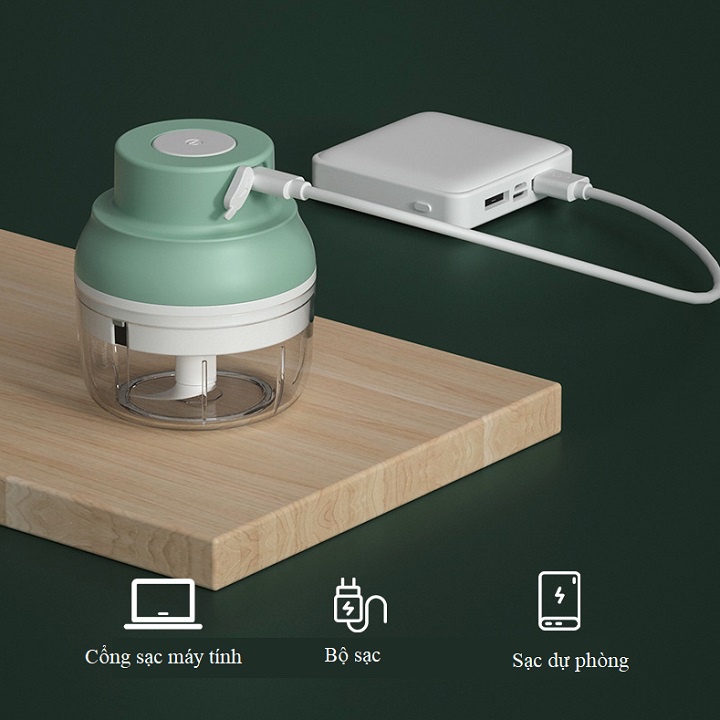 Máy Xay Thịt, Tỏi Ớt, Gia Vị Công Suất 45W Cầm Tay Sạc USB