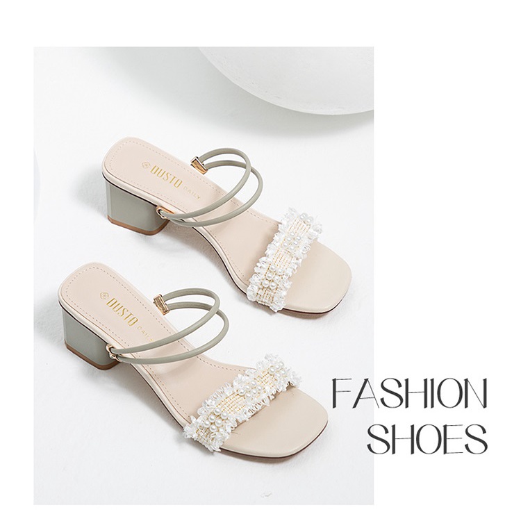 Giày sandal quai ngang Dusto, gót vuông 6.5cm