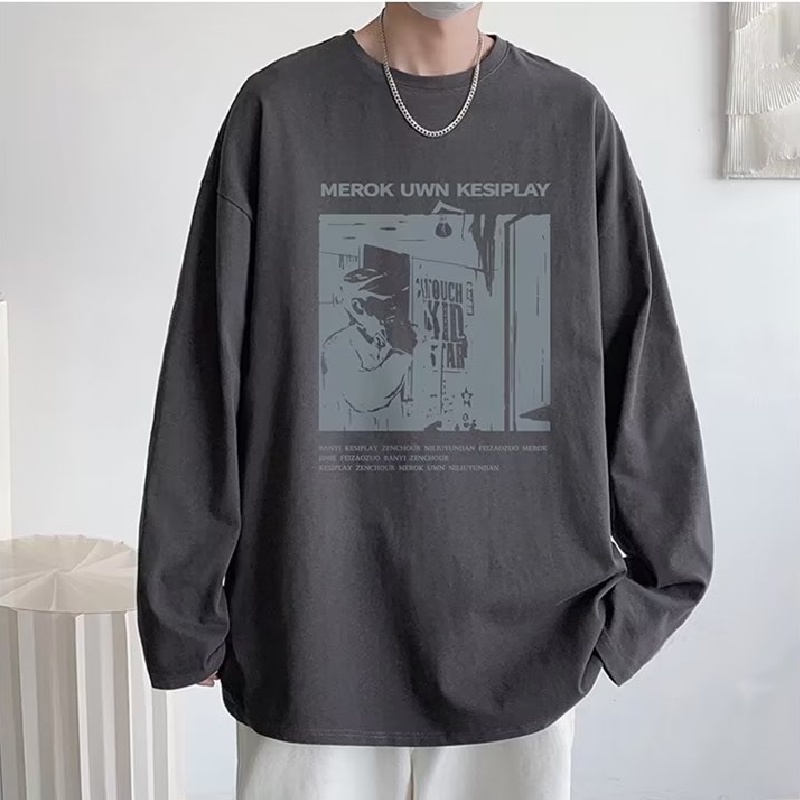 Áo Thun Tay Dài Dáng Rộng In Họa Tiết Hoạt Hình Phong Cách Hip Hop Hàn Quốc Thời Trang Cho Nam Và Nữ size M-5XL