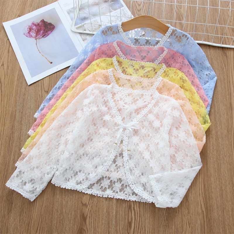 Áo Khoác Ren Mỏng Tay Dài Thời Trang Dành Cho Bé Gái