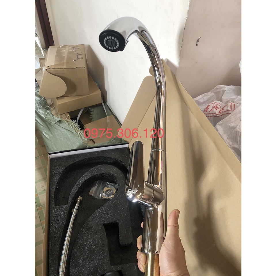 [LOẠI 1 SIÊU BỀN] Vòi Rửa Chén Bát Nóng Lạnh VÒI RÚT ĐỒNG THAU MẠ CROM SÁNG BÓNG N4005 si RỬA ĐƯỢC MỌI VỊ TRÍ TRONG CHẬU