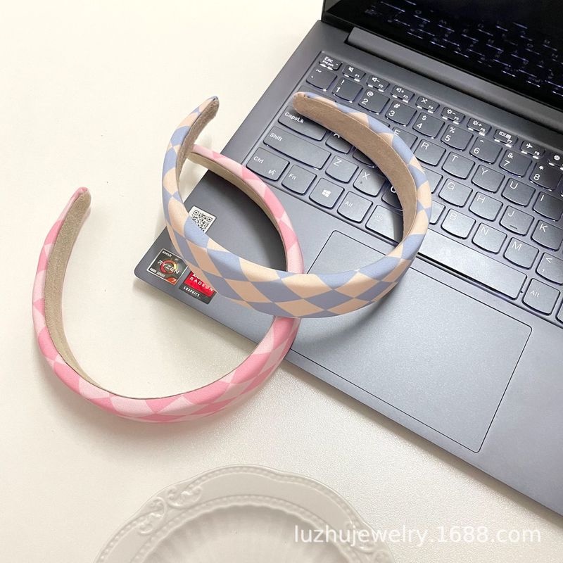 Cài tóc xốp kẻ sọc caro màu sắc đơn giản phong cách Hàn Quốc cổ điển thời trang cho nữ