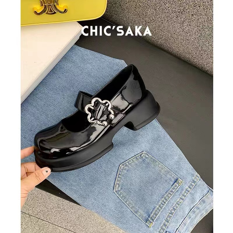 Giày Da Mũi Vuông Phong Cách Retro Anh Quốc Cho Nữ