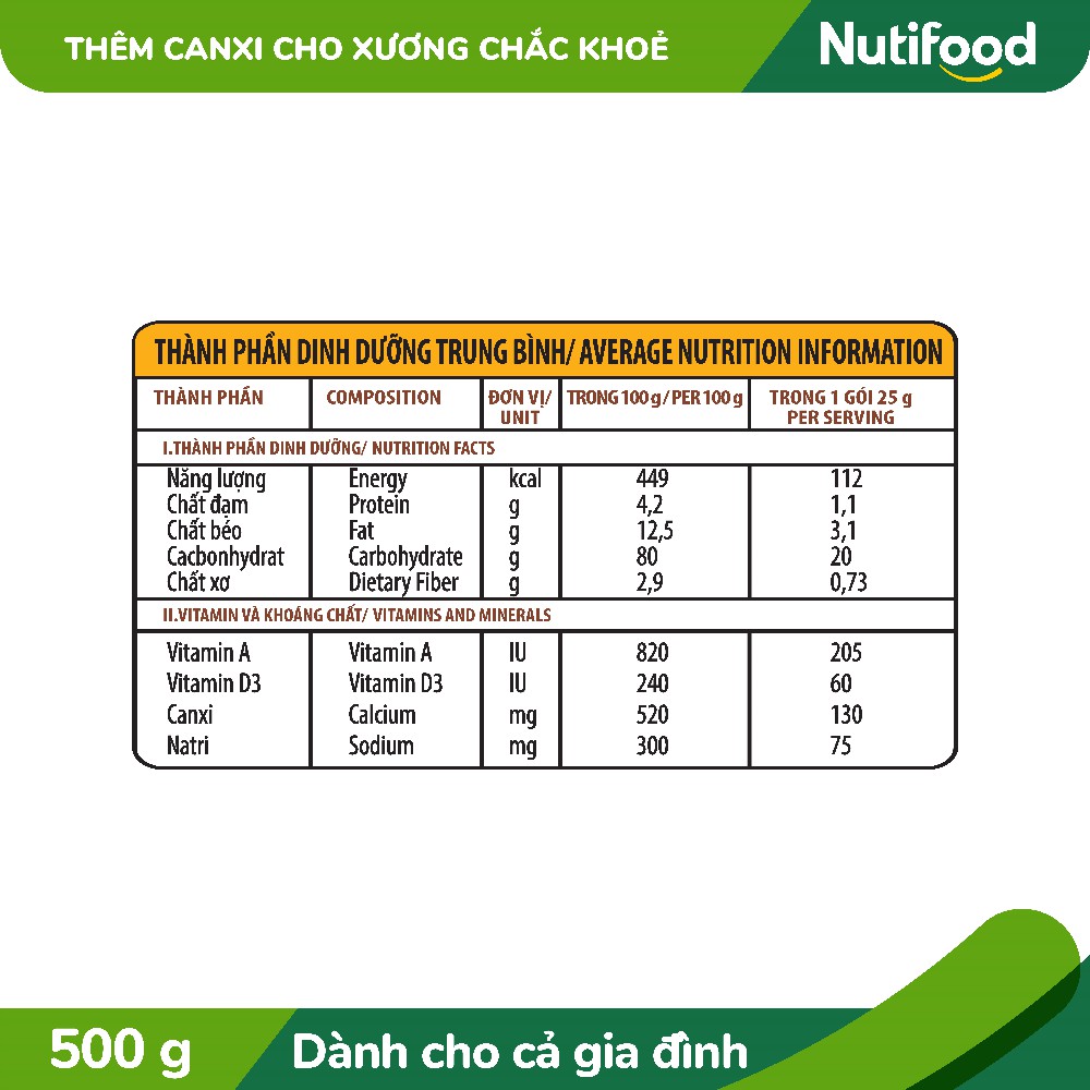 Ngũ cốc dinh dưỡng NutiFood - Canxi (20 gói x 25g)