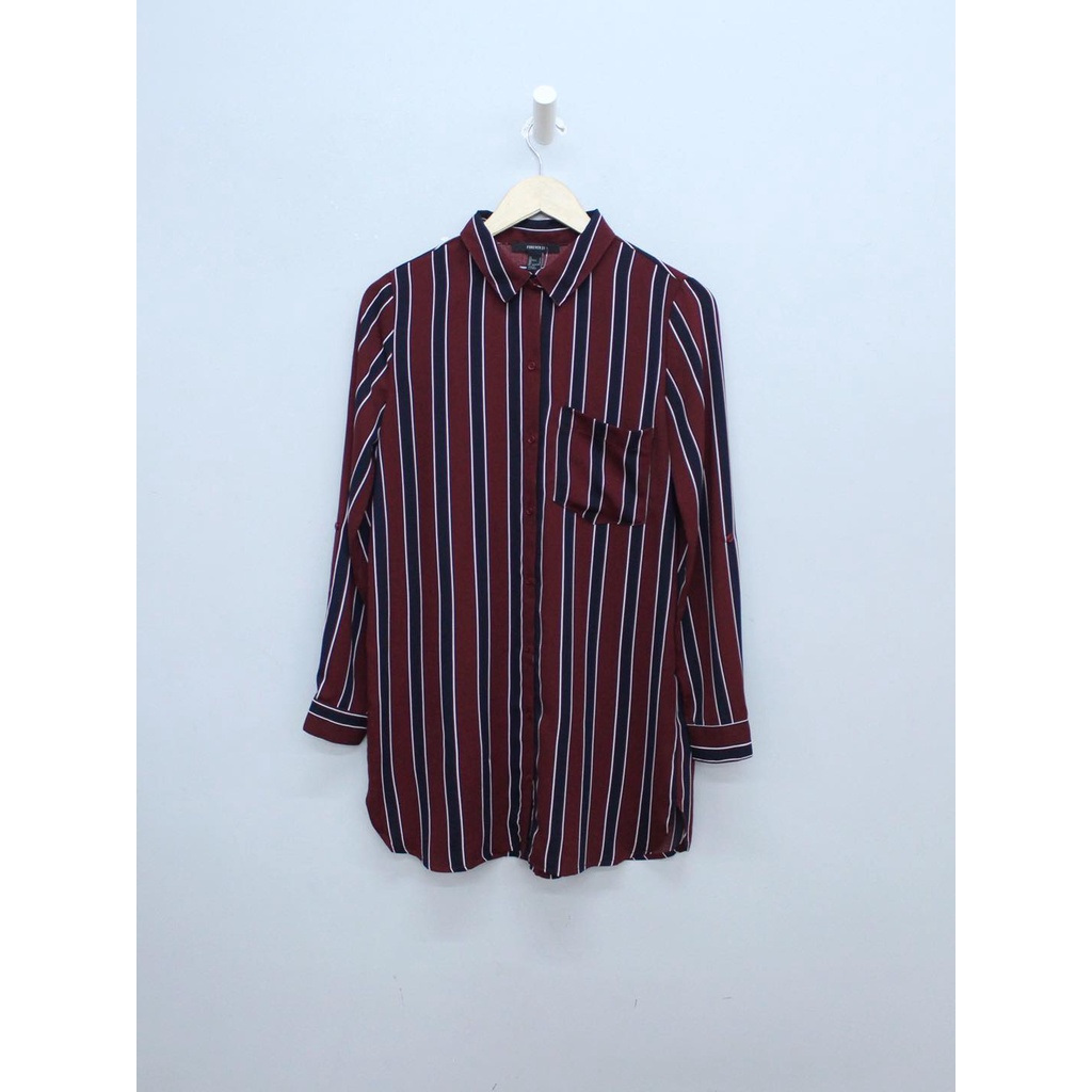Q9777 - Đầm sơ mi F21 túi trước phối sọc dọc